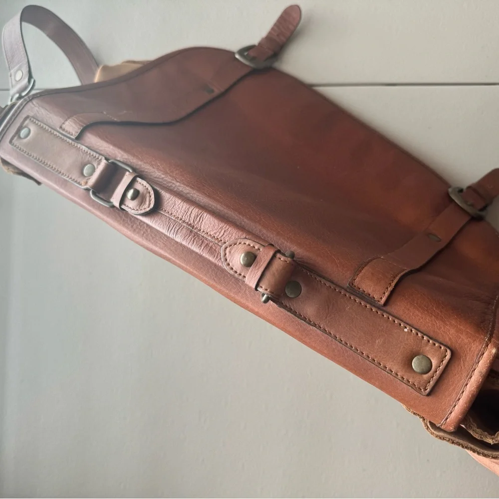 Unisex Crossbody Bag Leather Laptop Messenger Bag Briefcase Buckles